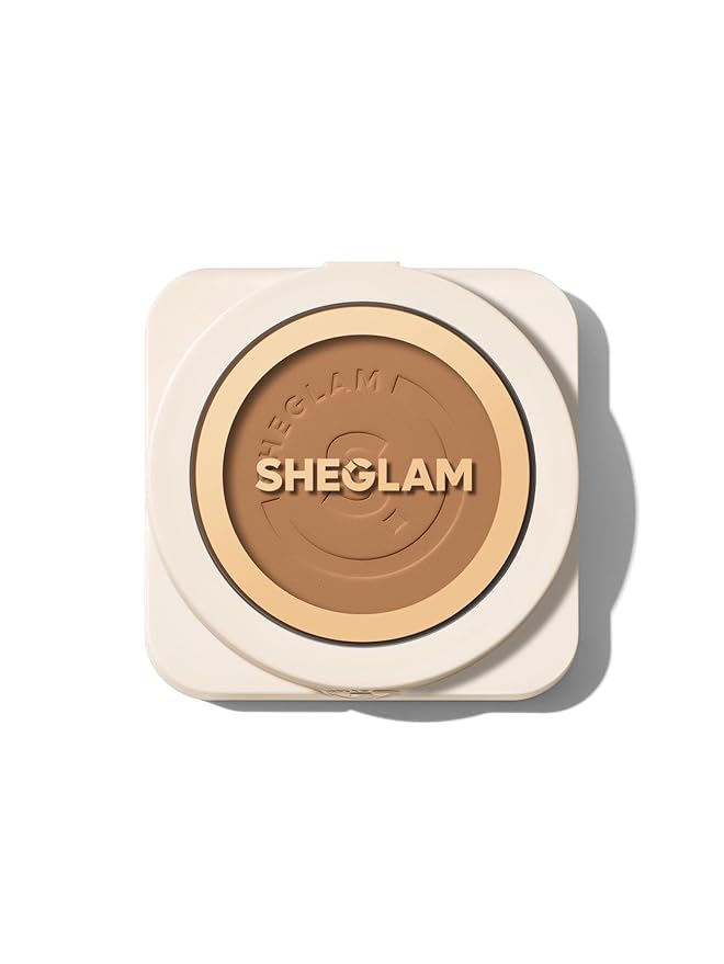 SHEGLAM SKin-Focus Full Coverage Powder Foundation Oil-Control Lightweight Face Pressed Powder Makeup-Saddle