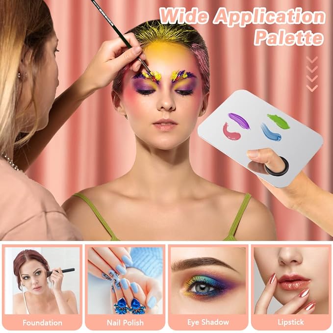 3PCS Makeup Mixing Palette, Stainless Steel Cosmetic Makeup Palette With Spatula Makeup Artist Tool, Professional Cosmetic Mixing Makeup Palette For Mixing Eye Shadow/Eyelash/Nail Art/Foundation