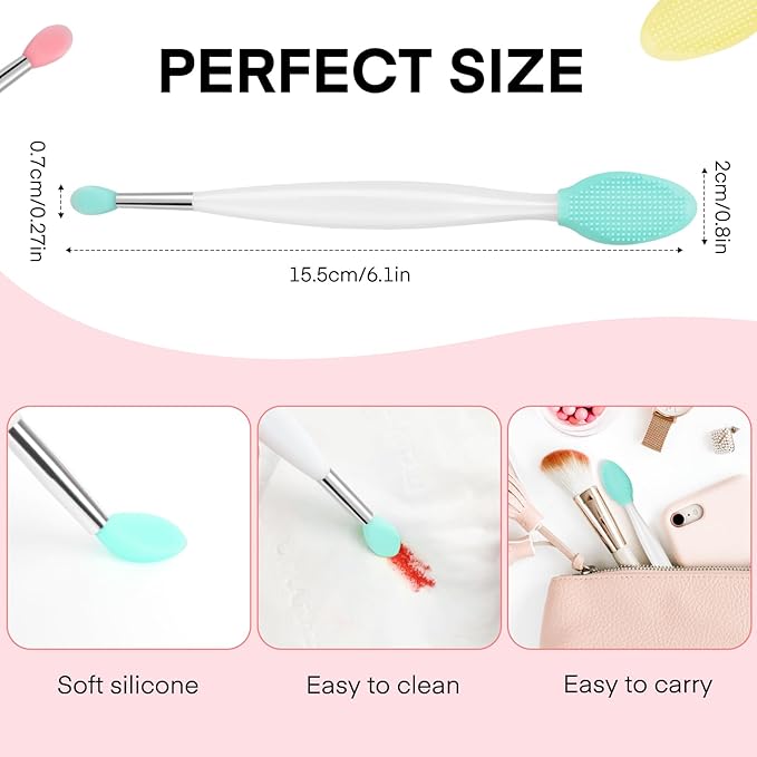 Unaone Lip Scrub Brush - 3 PCS Dual-ended Lip Scrubber Exfoliator and Silicone Lip Brush, 2-in-1 Silicone Lip Scrub Tool Lip Mask Applicator, Gentle Exfoliator & Applicator for Soft