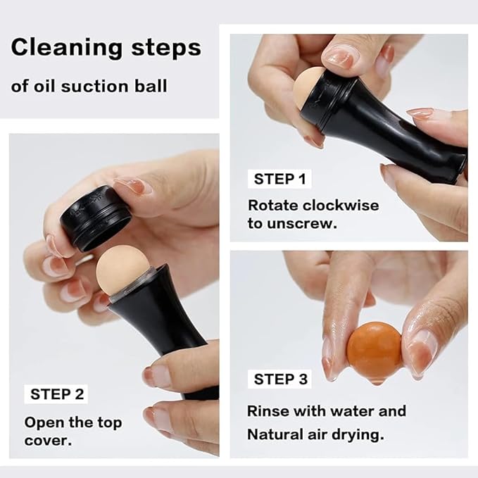 Oil-Absorbing Volcanic Face Roller set with blotting paper and 2PC Replaceable Volcanic Balls,Reusable Portable Oily Skin Control Roller, Instant Results Remove Excess Shine Rolling (White Set)