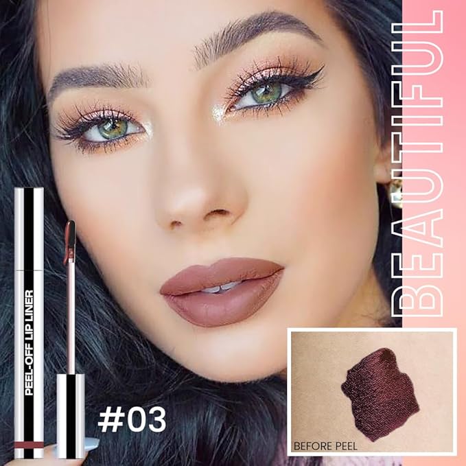 Peel Off Matte Liquid Lip Gloss Stain-Lip Liner with Tweezer, Brownish Red Peel Off Lip Stain, Long Lasting & Waterproof Lipstick Tattoo, Transfer-Proof Lip Gloss for All Skin Types (03#, 1Pcs)