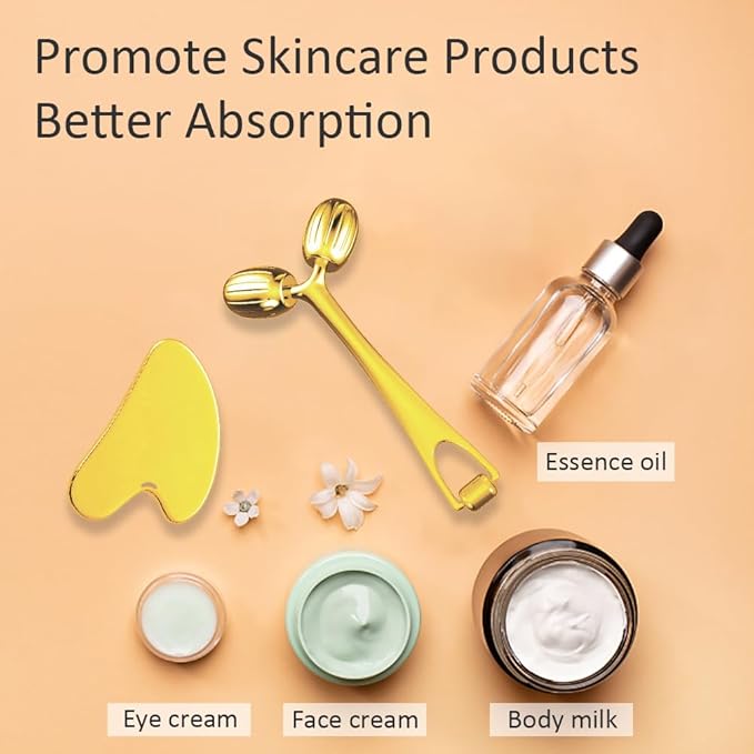 Yeamon Gua Sha Facial Tools and Face Roller Set, Facial Massage Tool for Women’s Skincare Routine,Cooling Stainless Steel Face Sculpting Eyes Roller Guasha for Daily Use or Self-Care Gift for Women