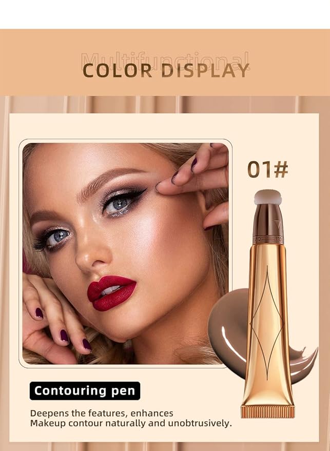 3 Color Contour Beauty Wand, Highlighter ,Blush,Face Concealer Contouring with Cushion Applicator Long Lasting & Smooth Matte Finish Liquid Illuminator Makeup Stick . (01#Contour +02#Blush+04#Highlighter)