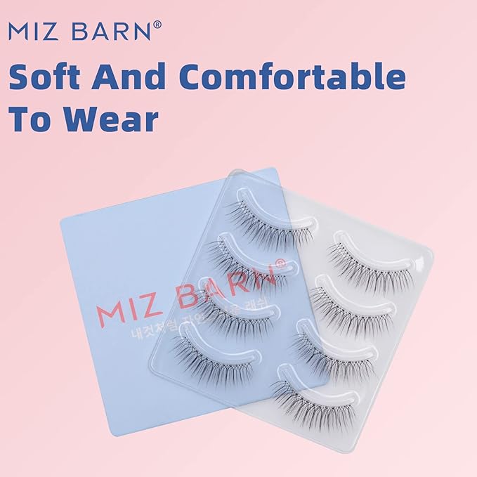 Miz Barn Daily Natural Look False Eyelashes, 4 Pairs Natural Soft Lightweight Comfortable Short Lashes Luxurious Clear Band Handmade False Eyelashes(M12)