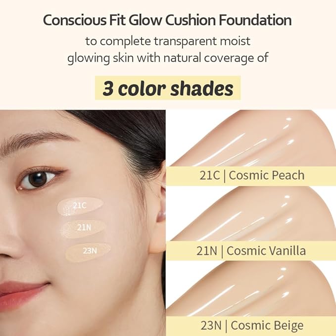 MOONSHOT KOREA Conscious Fit Cushion Foundation Medium Coverage, Long-Lasting & Buildable Foundation For A Smooth, Satin Finish, Vegan & Cruelty-Free,k-beauty (15N Cosmic Cream)