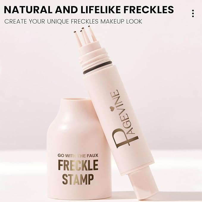 Freckle Stamp Pen,Fake Freckles Stain Marker Pencil Tool for Natural and Lifelike Sunkissed Face Freckle Makeup for Waterproof and Long-Lasting,Quick Dry 5-Point Faux Freckle Stamp Cushion, 02 Medium