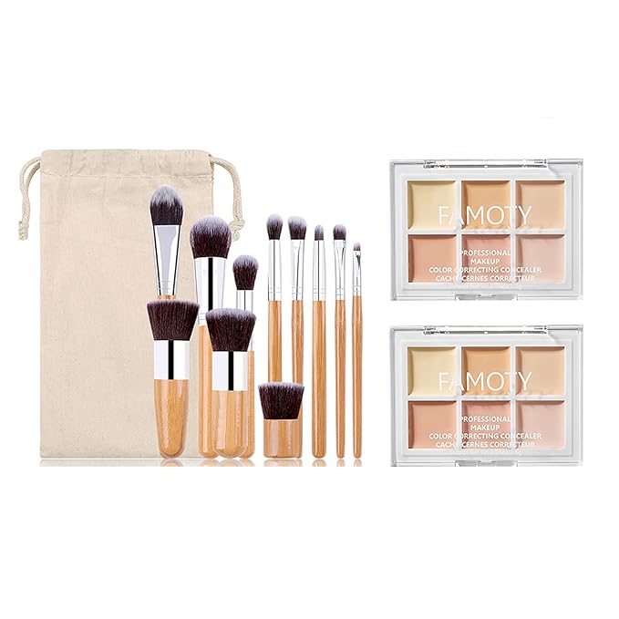 6 Colors Face Contouring Palette, with 11 Pcs Makeup Brush Kits, Light Color Combination Cosmetics Cream Contour and Highlighting Palette, Cover Dark Circles, Bruises, Age Spots, Blemish