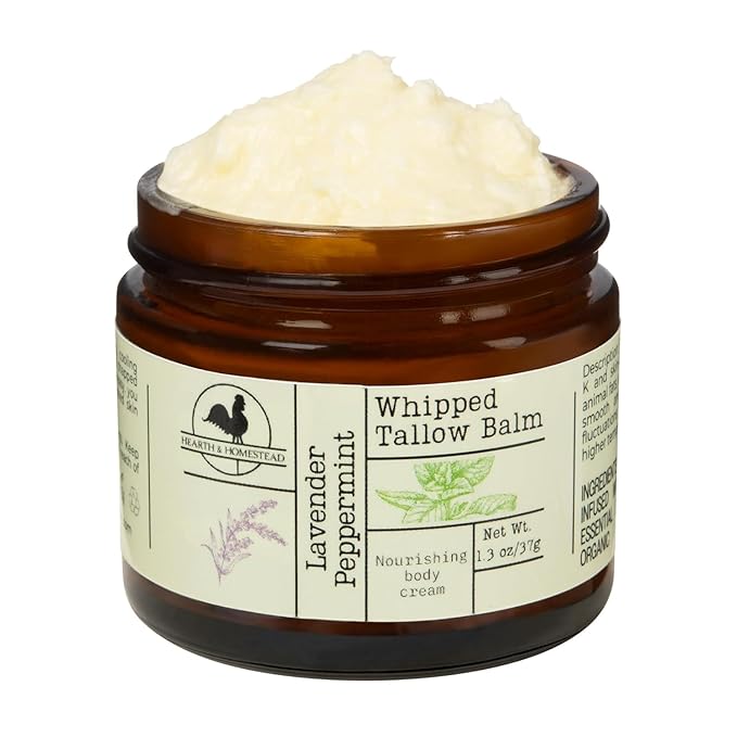 Handmade Whipped Tallow Balm (Lavender Peppermint): Organic Body Butter with Infused Olive Oil- 1.3 oz
