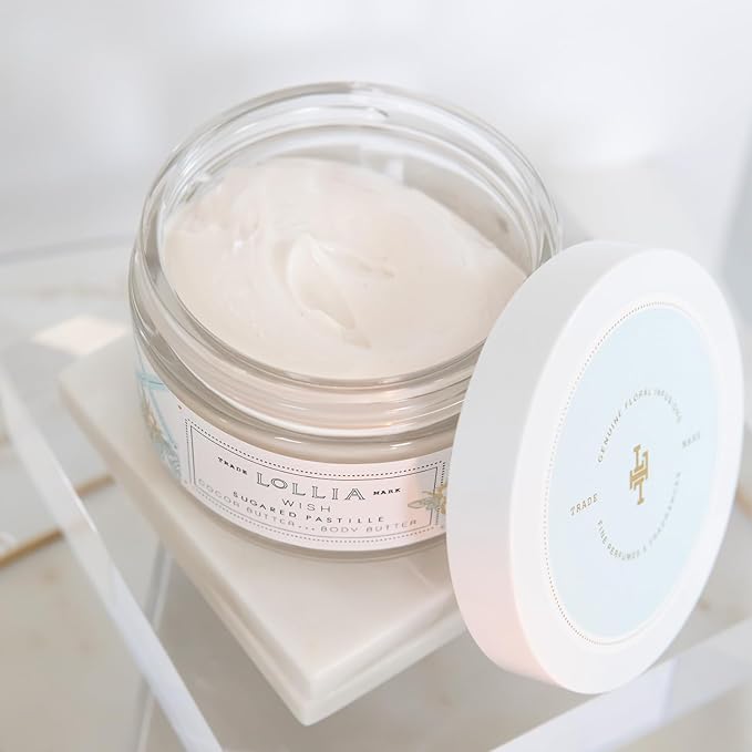 LOLLIA Wish Body Butter, 5.5 oz. - Sugared Pastille Fragrance - Shea Butter & Cocoa Butter, Body Lotion for Women, Hydrating & Smooth Body Moisturizer