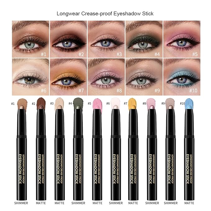 Eyeshadow Stick, Shimmer and Matte Cream Eye Shadow Brightener Sticks Eyeliner Pencil Crayon, Waterproof Long Lasting Eye Highlighter Stick Makeup,0.056 Oz(#4-Bottle Green)