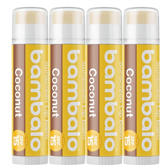 4-Pack Coconut SPF 15 Lip Balm - Organic Ingredients, Broad Spectrum UVA/UVB Protection - Hydrating & Moisturizing, USA Made