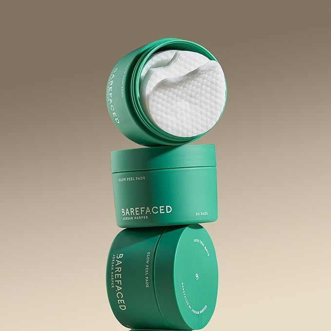 Barefaced Glow Peel Pads (60 Count) - Deep Exfoliating Face & Body Pads with 15% Glycolic Acid, Squalane & Vitamin E - Smooths Texture, Reduces Breakouts & Fine Lines