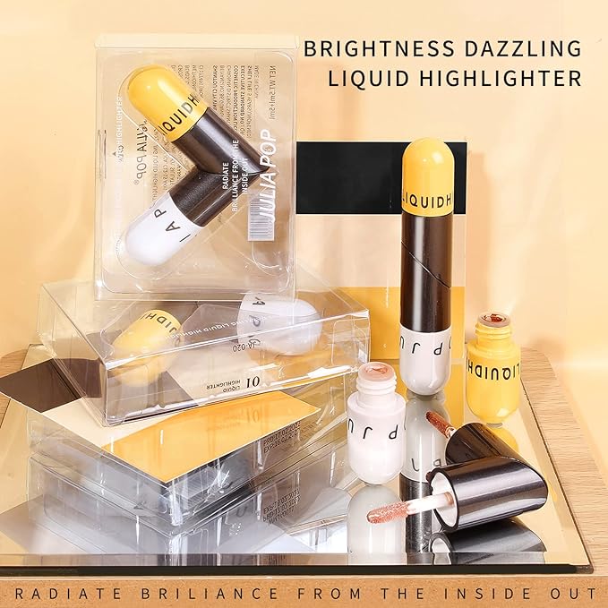 AKARY Liquid Highlighter Makeup for Face Body, Contour Foundation Illuminator Boom Stick, Two-color Highlight Shade Longwear Shimmer Glow Makeup, Valentine's Day gift (03 Rose Gold + Warm Brown)