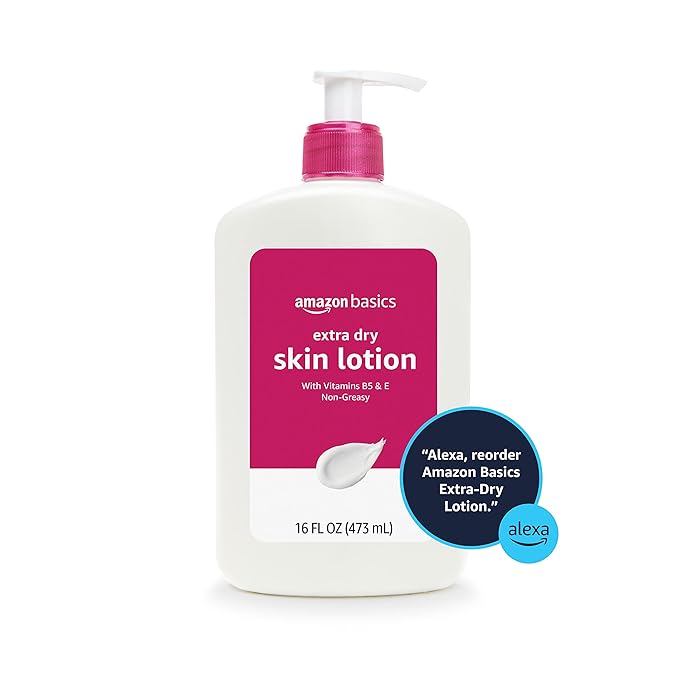 Amazon Basics Body Lotion for Extra-Dry Skin with Vitamins B5 & E, Clean Scent, 16 fl oz, Pack of 4 (Previously Solimo)