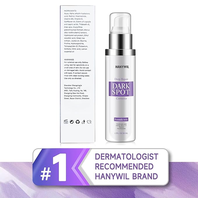 HANYWIL Dark Spot Remover for Face & Body Serum,Rapid Tone Repair Cream with Hyperpigmentation Treatment,Sun Spot, Age Spot & Melasma Remover,Dermatologist-Tested Brightening Retinol Serum (1.7 Fl Oz)