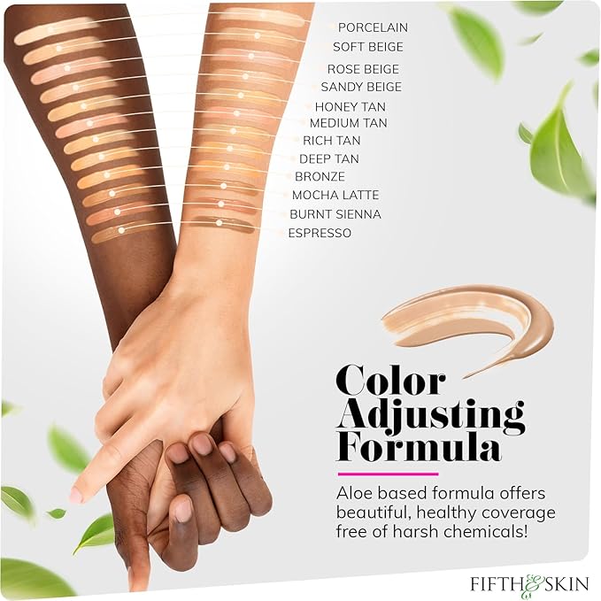 Fifth & Skin: Better’n Ur Skin Liquid Foundation (SANDY BEIGE) - Natural, Organic, Vegan, Cruelty-Free - Gluten-Free Beauty with Buildable Coverage and Palm-Free Luxury - 1 oz