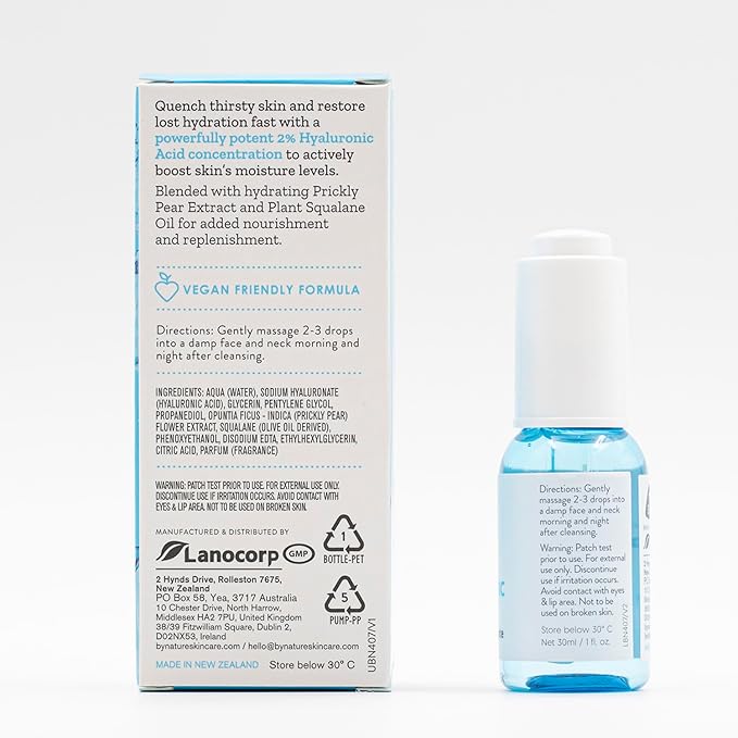 By Nature 2% Hyaluronic Acid Serum for Face & Neck - Skincare from New Zealand - 2% Hyaluronic Acid Facial Serum Concentrate - 1fl. Oz