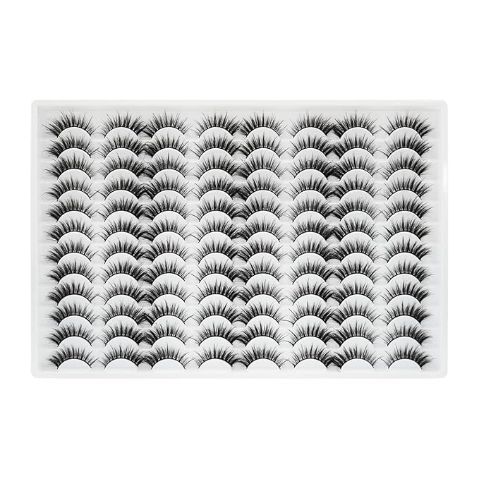 False Eyelashes 48 Pairs Faux Mink Lashes 14mm Wispy Lashes 3D Fluffy Cat Eye Lashes Pack Bulk Wholesale Strip Lashes(style 48-041)