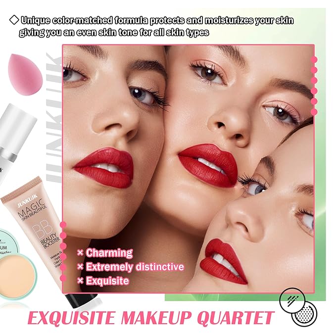 Color Changing Foundation Set,Full Coverage Foundation Liquid Foundation Makeup Gift Set,Moisturizing BB Cream for Women,Flawless Loose Setting Powder Face Primer Base Makeup Kit With Makeup Sponge