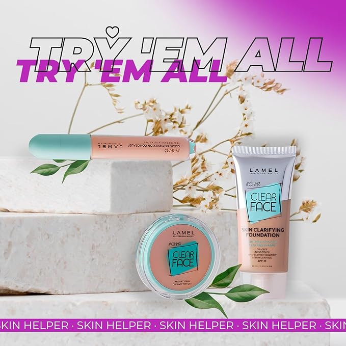 Lamel- Oh my Clear Face Foundation- SPF15-408 Golden | Contains tea tree extract and salicylic acid |Controls sebum production |Anti-blemish formula |SPF 15 |Oil free foundation | 40ml