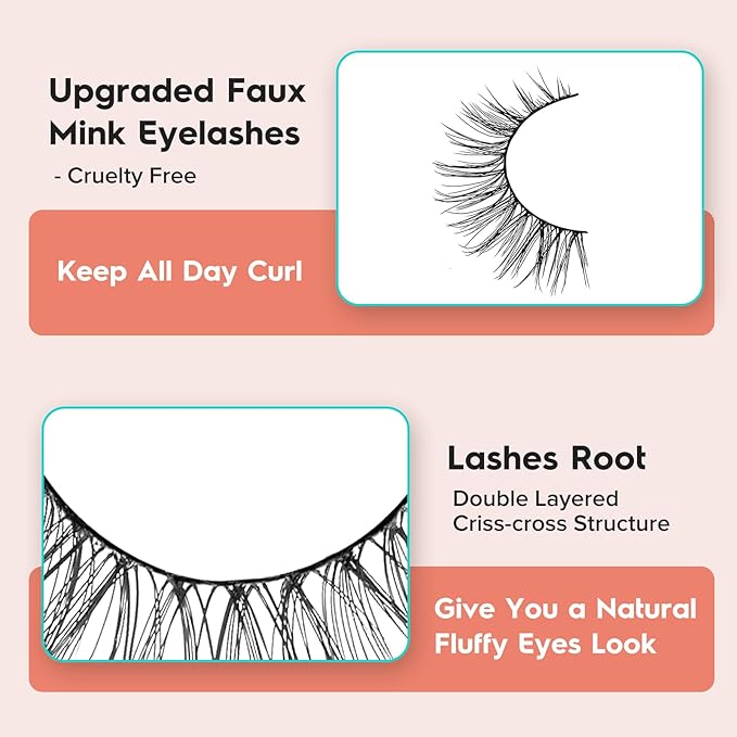 False Eyelashes Natural Look Wispy Lashes 10mm Short Lash C Curl 0.1MM Thin Band Lashes Pack Siligli Fake Eyelash 7 Pair