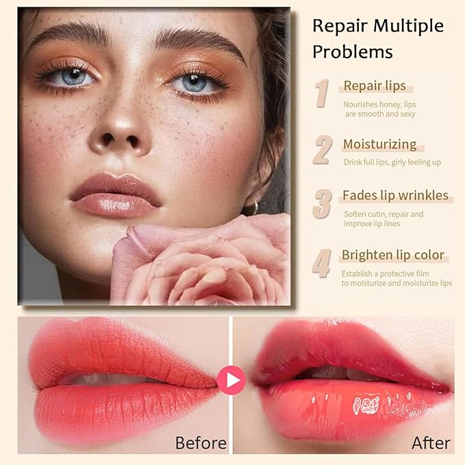 6PCS Bee Lip Balm Honey Pot,Honey&Strawberry&Watermelon&Cherry&Apple&Coconut Lip Mask Overnight Propolis Moisturizing Lip Balm Hydrating Prevention Dry and Crack Lip Scrubs Exfoliator Lip Wrinkle Care