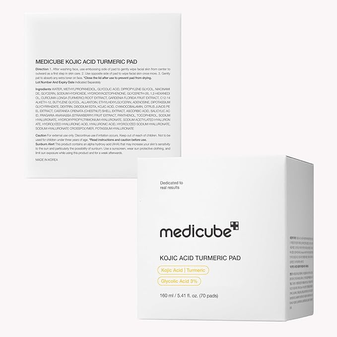 medicube Kojic Acid Turmeric Clarifying Toner Pad for Troubled Skin & Use After Spot Care | Soothing & Calming with Kojic Acid, Turmeric, Niacinamide, and Glycolic Acid | Korean Skin Care, 70 Pads