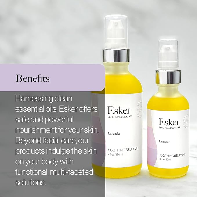 ESKER Natural Soothing Belly Oil | (4.0oz) | Plant-Based Formulated for Pre and Postpartum Skin | Designed to Fade Existing Stretch Marks and Prevent the Formation of New Ones | Cruelty Free