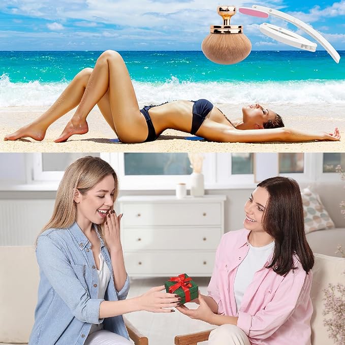 Self Tanner Brushes- Extra Large Blend & Blur Body Kabuki Brush & Back Sunscreen Applicator with Handle, 2 Pcs, Body Makeup Brushes for Legs, Face, Foundation, Tanning, Back Lotion Applicator (Purple)