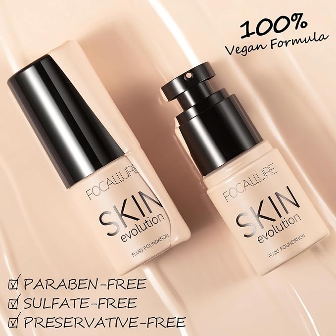 FOCALLURE 2 Pcs Liquid Foundation, Skin Evolution Foundation + Concealer, Full Coverage Foundation Makeup, Durable, Waterproof, Oil-Control, Hides Wrinkles & Lines, Alabaster