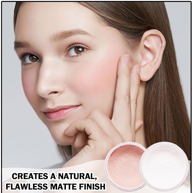2PCS Setting Powder Loose Face Powder Matte Soft Smooth Oil Control Long Lasting Loose Setting Powder Makeup for Natural Flawless(01#Translucent+02# Pink Complexion)