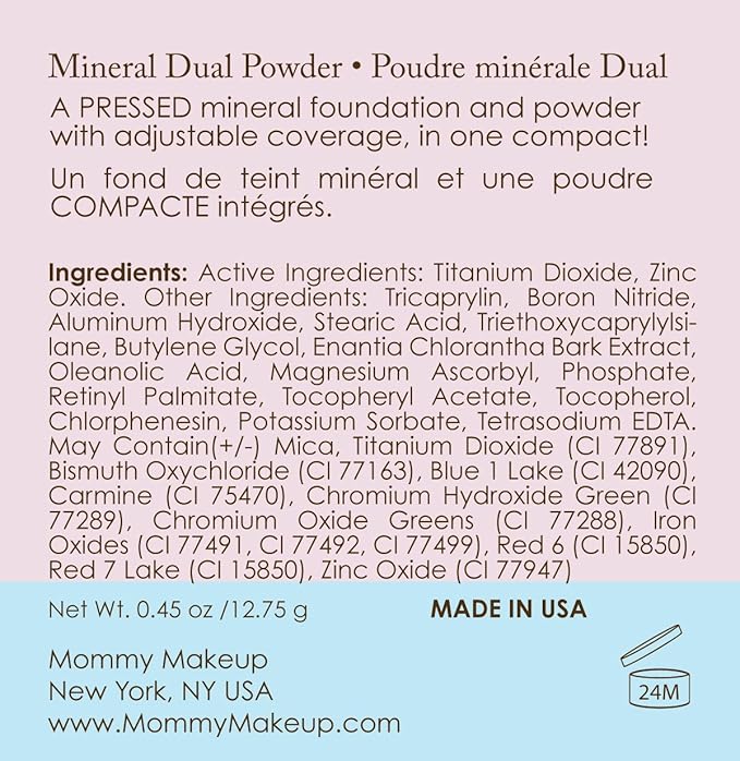 Mineral Dual Powder in Puddin' (Dark) | 4-in-1 Pressed Mineral Foundation with SPF 15 for Flawless Glow & Soft Looking Skin | Oil Free, Talc Free, Gluten Free | 0.45 Oz | by Mommy Makeup
