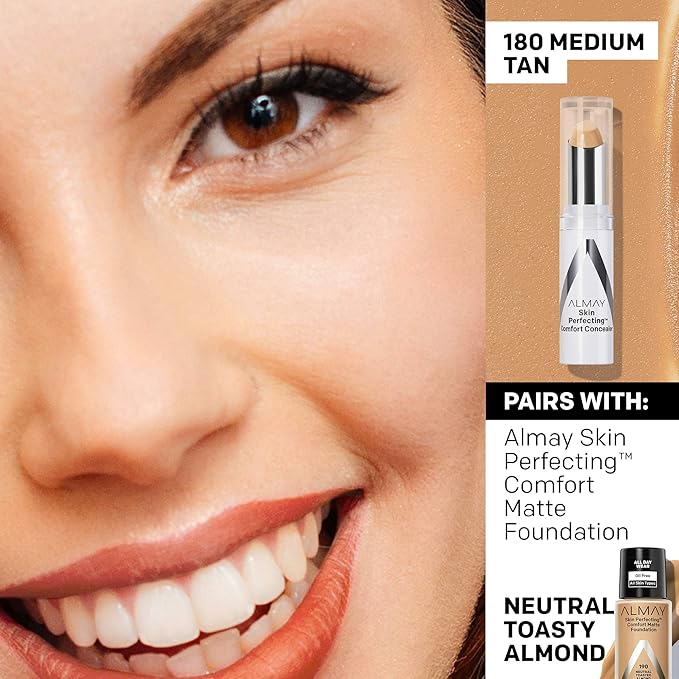 Almay Skin Perfecting Comfort Concealer, Hypoallergenic, Cruelty Free, -Fragrance Free, Dermatologist Tested, Medium/Tan