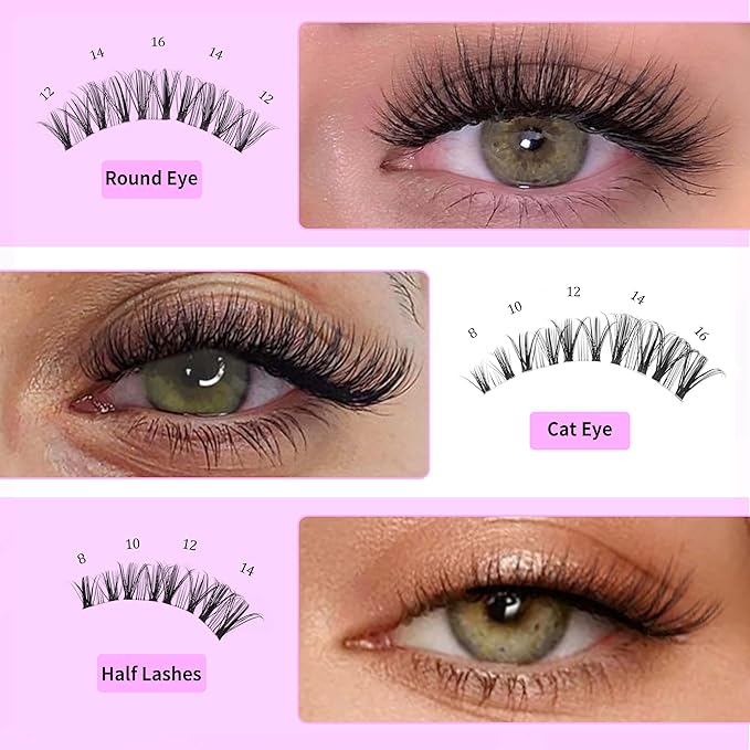 VEYESBEAUTY Lash Clusters Kit Eyelash Extensions Thin & Invisible Band DIY Individual False Eyelashes Newbie's Five-Second Series Lash Tray for Self-application, Whisper Lash 8-16mm Mixed Length