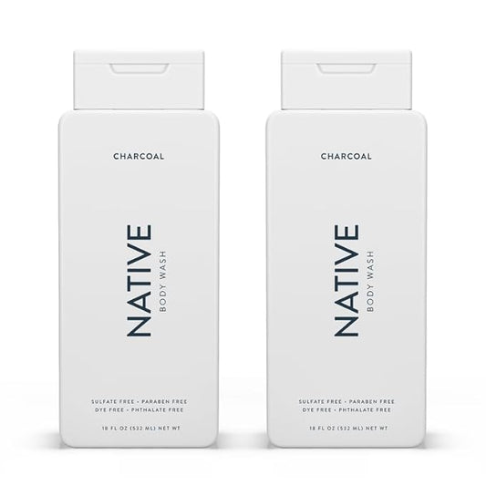 Native Body Wash Contains Naturally Derived Ingredients | For Women & Men, Sulfate, Dye, & Paraben Free Leaving Skin Soft and Hydrated | Charcoal 18 oz - 2 Pk
