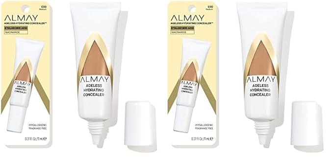 Almay Anti-Aging Concealer, Face Makeup with Hyaluronic Acid, Niacinamide, Vitamin C & E, Hypoallergenic-Fragrance Free, 030 Medium, 0.37 Fl Oz (Pack of 2)