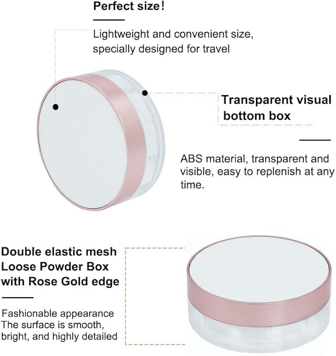 AKOAK Capacity 15ml(0.5 oz) No Leaks Empty Reusable Plastic Loose Powder Compact Container DIY Makeup Powder Case with Sponge Powder Puff, Elasticated Net Sifter and Threaded Screw Lid (White)