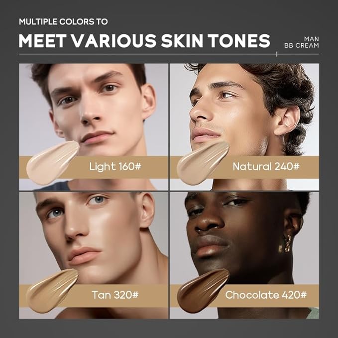 AKARY Hydrating Men BB Cream SPF 15 PA++, Full-Coverage Foundation&Concealer, Mens Face Moisturizer Cream Evens Skin Tone, Oil Control and Cover Flaws, Natural Finish for All Skin Types, Chocolate 420