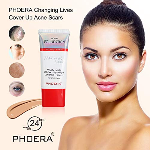 AQUAPURITY PHOERA Full Coverage Foundation New Formula Waterproof Long Lasting Oil Free Velvet Matte Liquid Foundation for Oily Skin Flawless Makeup Base Cream Concealer (108 Tan)