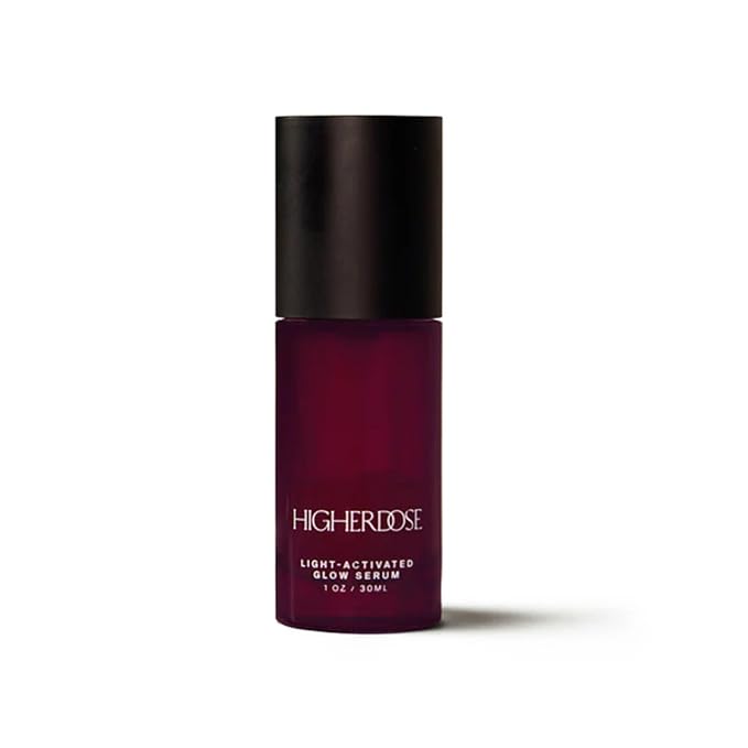 HigherDOSE Light-Activated GLOW SERUM - Anti Aging Face Serum to Plump, Hydrate & Smooth Fine Lines - Made with Vitamin C, Copper Peptides & Hyaluronic Acid - Boosts Benefits of Red Light (1 oz)