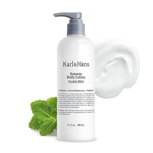 Karl&Hans Botanic Body Lotion Double Mint, Fresh Revitalizing Body Lotion - Invigorating Eucalyptus and Mint Fragrance - Non-Greasy Formula, 13.2 fl oz