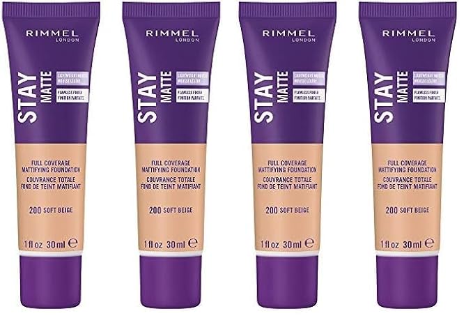 Rimmel Stay Matte Liquid Foundation, Soft Beige, 1 Fl Oz, Pack of 4