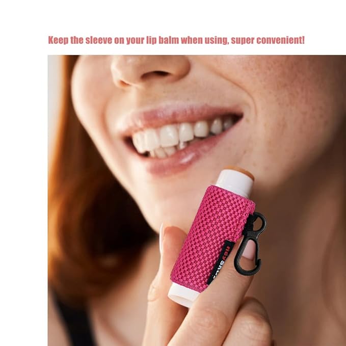 5PCS Lip Balm Holder Lip Gloss Sleeves Keychain Lipstick Holder Keychain Chapstick Elastic Sleeves(Fleshpink/Aqua/White/Rose/Black)
