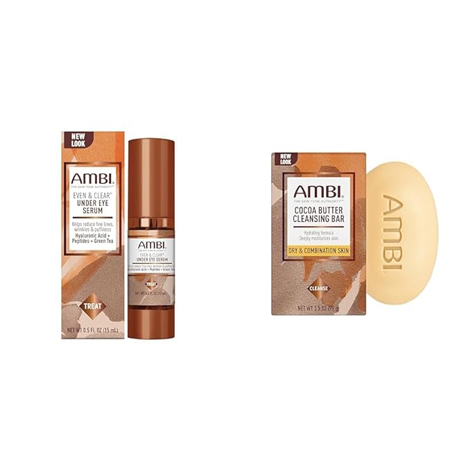 Ambi Even & Clear Under Eye Serum Anti Aging Formula with Peptides and Hyaluronic Acid to Reduce Fine Lines and Wrinkles, with Cocoa Butter Cleansing Bar