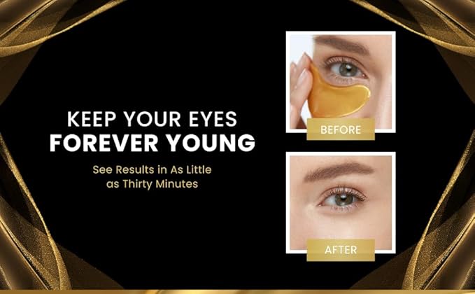 24K Gold Under Eye Mask | Under Eye Treatment for Women | Collagen Eye Pads with Hydrogel | Eye Patches | Eye Mask Skin Care | 48 Pairs (3 packs)