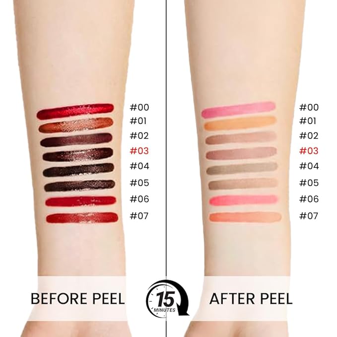 Peel Off Matte Liquid Lip Gloss Stain-Lip Liner with Tweezer, Brownish Red Peel Off Lip Stain, Long Lasting & Waterproof Lipstick Tattoo, Transfer-Proof Lip Gloss for All Skin Types (03#, 1Pcs)
