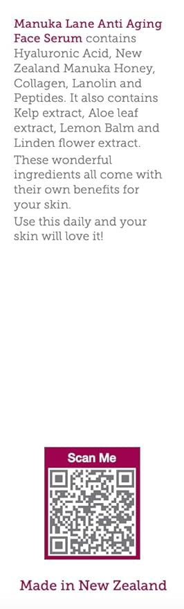 Manuka Honey Face Serum with Collagen, Hyaluronic Acid, & Pure Honey, by Manuka Lane