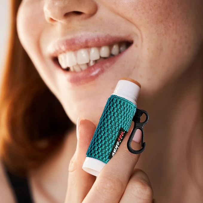 3PCS Lip Balm Holder Sleeves Keychain Lipstick Sleeves Lip Gloss Holder Keychain Chapstick Elastic Sleeves(Brown/light blue/purple)