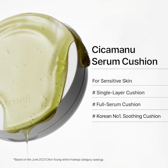 Parnell Cicamanu Serum Cushion - Moisturizing Foundation for Soothing, Coverage, Glass Skin and Lightweight for Sensitive and Dry Skin Pearl Skin (0.52 Fl Oz) (33C)