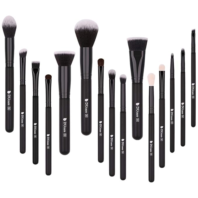DUcare Makeup Brushes 15Pcs Premium Synthetic Kabuki Makeup Brush Set, Professional Foundation Concealers Powder Blush Blending Face Eye Shadows Black Brush Sets